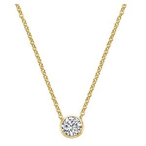 Diamond Bezel-Set Solitaire Choker Necklace 14K Gold Plated